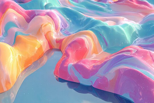 Swirling colorful pastel waves of liquid, glossy texture - Powered by Adobe