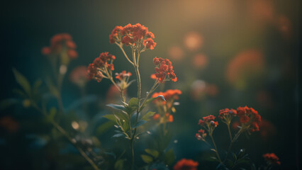 Macro shot of flowers with artistic blur, warm highlights, cool shadows, surreal dreamy mood, cinematic depth