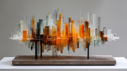 A bar graph rises as a sleek, shiny physical structure from a modern desktop, blending data visualization with tangible design. The scene symbolizes clarity, progress, and the fusion of technology wit