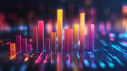 A bar graph rises as a sleek, shiny physical structure from a modern desktop, blending data visualization with tangible design. The scene symbolizes clarity, progress, and the fusion of technology wit
