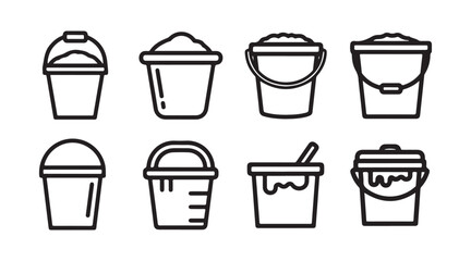 set of bucket icons in outline silhouette style