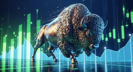 Bull Market Financial Growth Digital Chart Background Strong Investment Concept