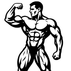 Fototapeta premium Muscular Man Flexing, Bodybuilder Silhouette