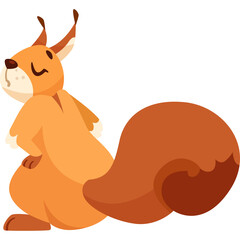 Cartoon Orange Squirrel With Fluffy Tail And Closed Eyes On Transparent Background