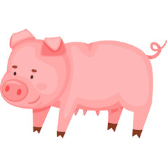 Cartoon Pig Standing Facing Left with Pink Body and Brown Feet on a Transparent Background