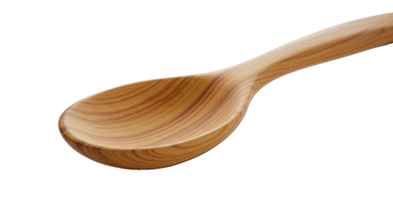 Close up of wooden spoon on black background with wood grain detail
