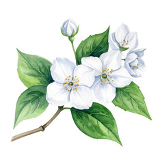 Delicate White Flowers with Green Foliage Plain Background