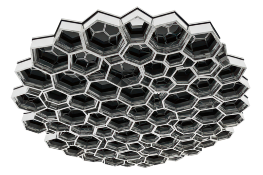 Modern ceiling lamp with a futuristic honeycomb pattern design on a transparent background