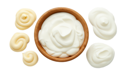 Creamy White Yogurt And Mayonnaise Swirls Isolated On Black Background