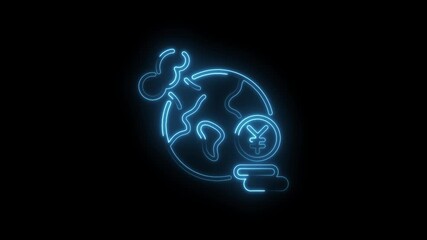 Glowing neon globe with yen currency symbol animation showing global economy growth - Powered by Adobe