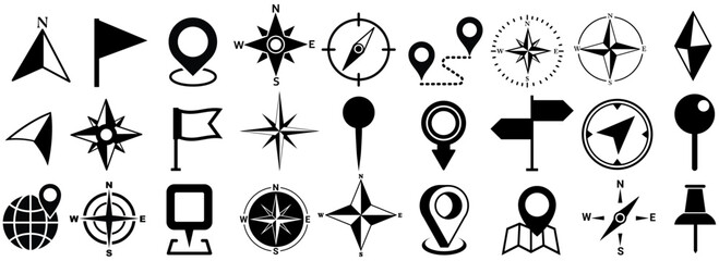 set vector Arrow navigation icon collections. location, direction, Map pointer, GPS, compass icon symbol. route sign design illustration © Total maximals