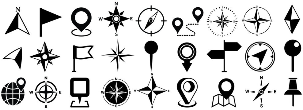 set vector Arrow navigation icon collections. location, direction, Map pointer, GPS, compass icon symbol. route sign design illustration
