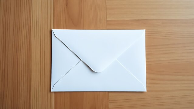 Minimalist white envelope on wooden surface, conveying simplicity and communication under soft lighting.