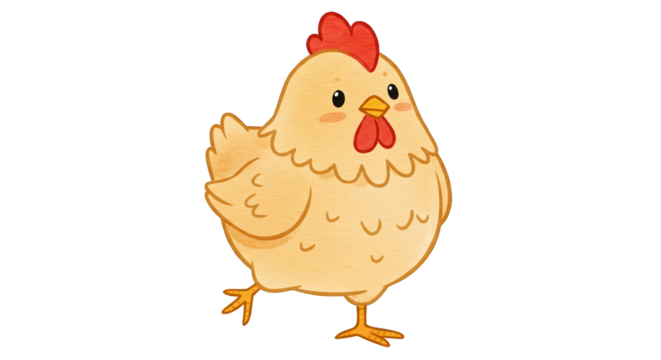 Cute Cartoon Chicken Illustration Standing One Leg Isolated Transparent Background - Powered by Adobe