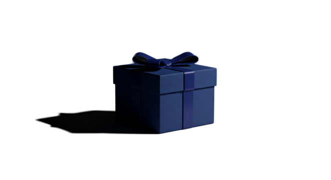 Dark Blue Gift Box With Sparkles and Ribbon on Black Background