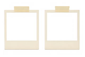 Blank vintage instant frames with adhesive tape, old empty border template for memories, transparent background