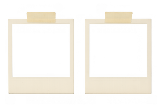 Blank vintage instant frames with adhesive tape, old empty border template for memories, transparent background - Powered by Adobe