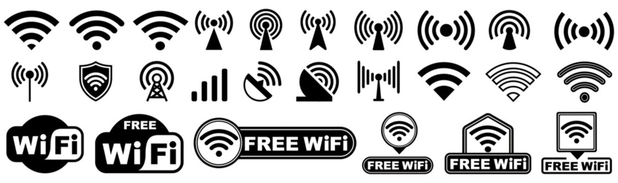 Set vector Wi-Fi and Free Wi-Fi Icons and Badges sign template design illustration