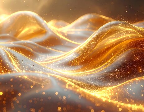 Flowing golden, luminous waves with ethereal, shimmering effects