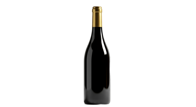 Dark Red Wine Bottle With Gold Cap Isolated On Black Background