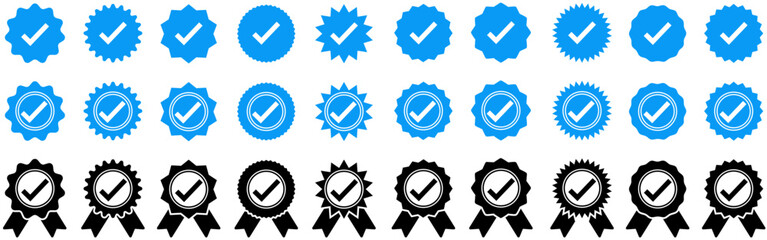 set vector verified icon. profile verification badge award ribbon symbol social media template design vector illustration
