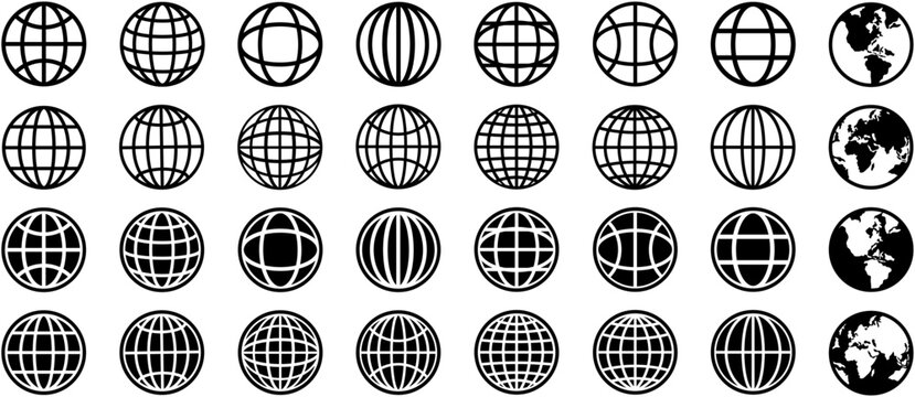 vector set globe icon. world symbol Earth Sphere sign website logo template design illustration