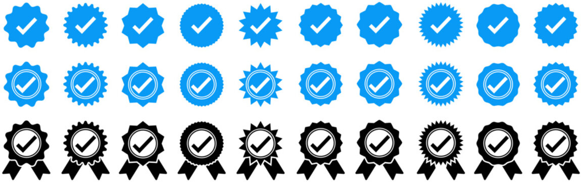 set vector verified icon. profile verification badge award ribbon symbol social media template design vector illustration