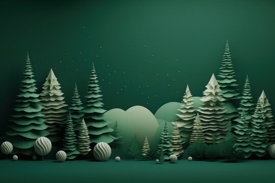 Minimal green background nature winter night.