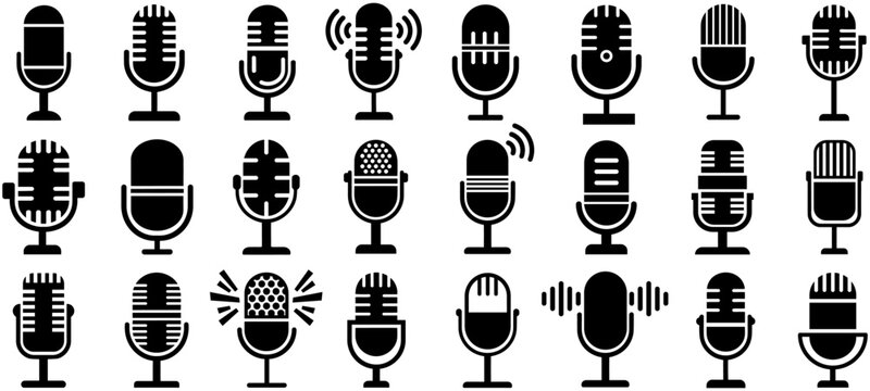 vector set microphone icon collections. mic podcast logo voice recorder symbol design illustration