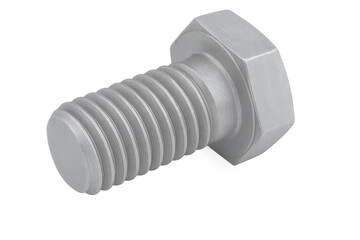 Metal bolt fastener with hexagonal head on transparent background