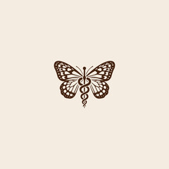 Obraz premium Butterfly medical logo vector icon illustration style