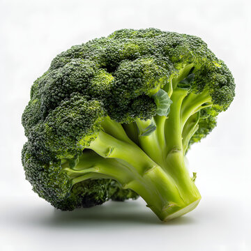 Fresh Single Broccoli Floret with Vibrant Green Color Isolated on White Background