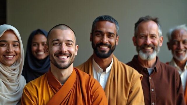 Smiling Multicultural Group Promoting Interfaith Peace and Tolerance