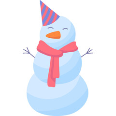 Cartoon Snowman Wearing A Striped Party Hat And A Pink Scarf On A Transparent White Background