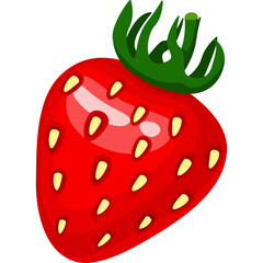 Obraz premium Cartoon Strawberry Fruit With Green Stem and Yellow Seeds Isolated On White Background Detailed Vector Illustration