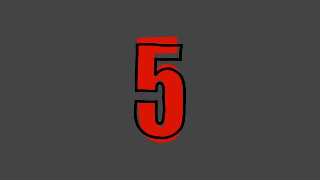 Moving doodle-style number "5", alpha channel