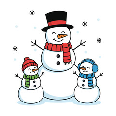 Snowman with snow kid in winter scene