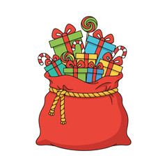 Christmas gift bag with toys and candy canes