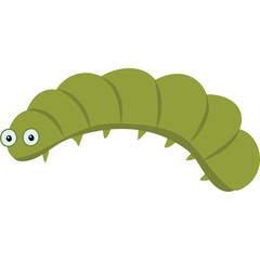 Green Caterpillar Insect on Transparent Background Isolated Simple Cartoon Illustration