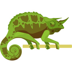 Green Chameleon With Horns Perched On A Thin Branch Detailed Pixel Art Style
