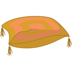 A flat illustration of a magic carpet with tassels and a swirling pattern in shades of orange and yellow on a white background