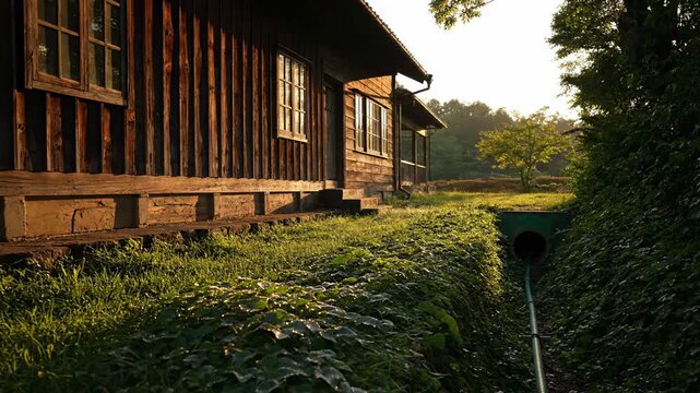 Rural Septic System with Drain and Wooden Structure