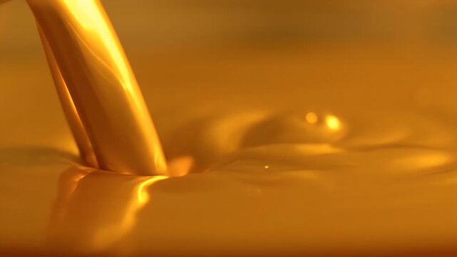 Golden Liquid Pouring - A Close-Up View of Flowing Substance.