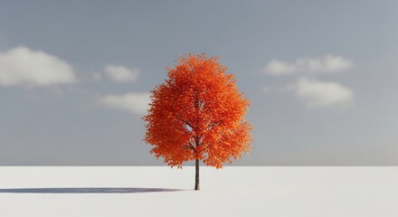 Majestic tree adorned with vibrant orange foliage stands alone against a clear, bright sky, providing a stunning contrast with its colorful leaves.