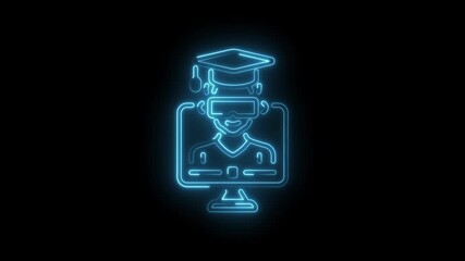 Online education in metaverse concept neon glowing student avatar wearing vr glasses for remote learning