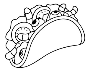 Spooky taco filled with eyeballs and worms, halloween