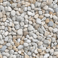 Seamless White and Beige River Stones Texture: Smooth Small Pebbles Background