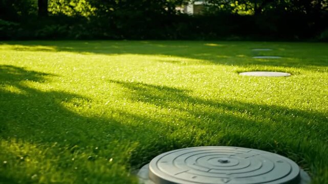 Septic Tank Cover in Green Grass Lawn