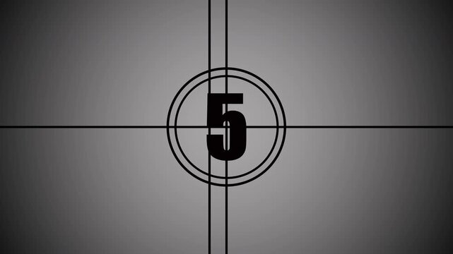 Retro style analog countdown from  Old film countdown 10 to 0 animation in a classic movie reel style on grey background