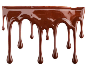 Dripping, glossy chocolate cascade over black background. Tempting dark dessert drips in a sweet, shiny stream